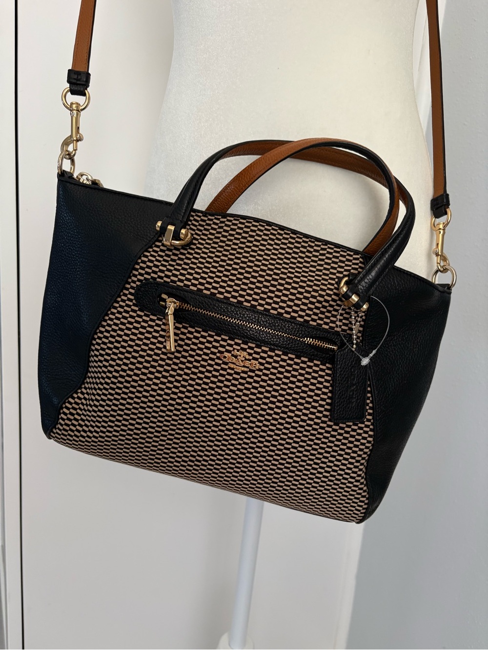 Coach Black Tote with Gold Woven Front Panel - Picture 2 of 7